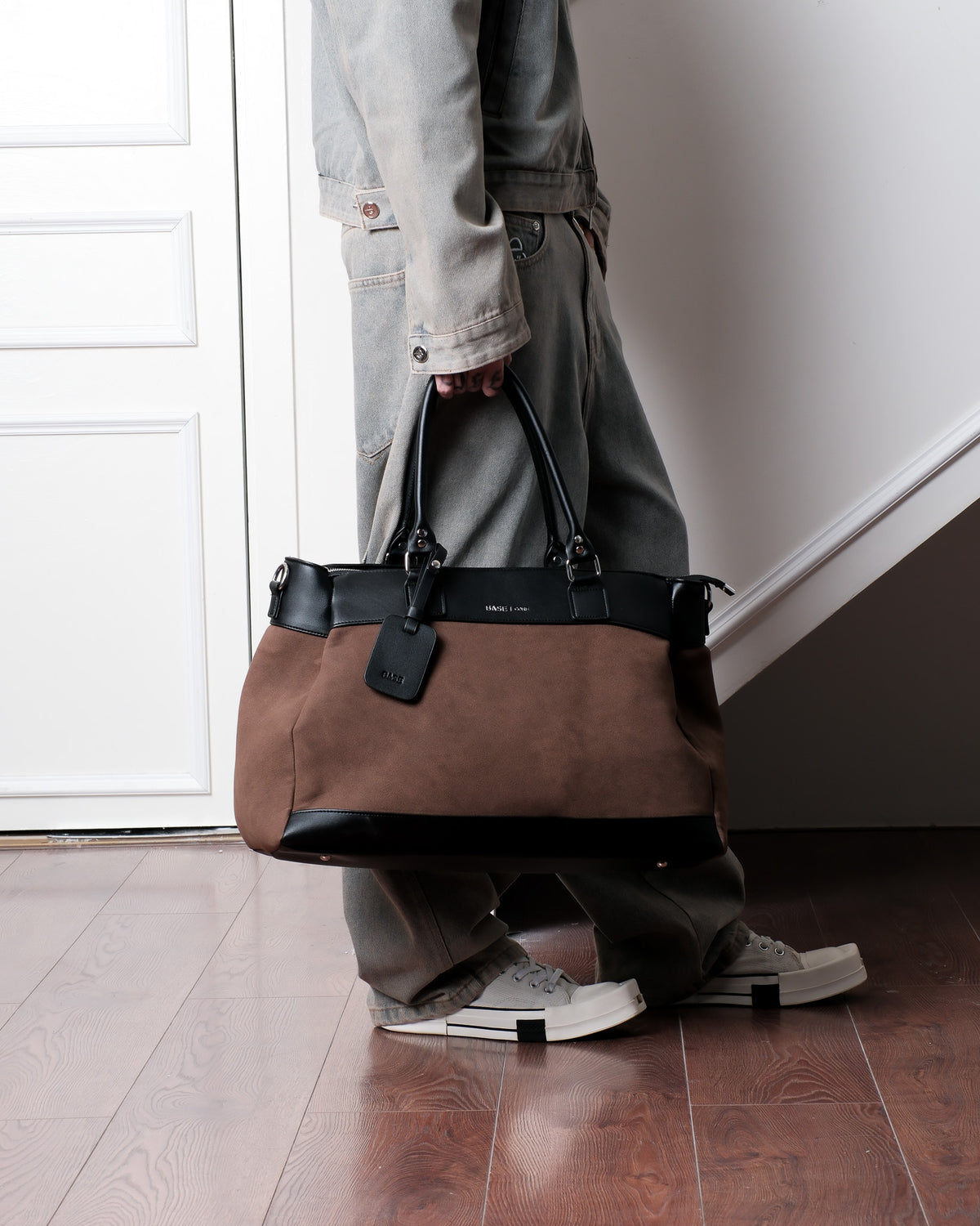 Contrast Suede Tote - Tobacco Brown
