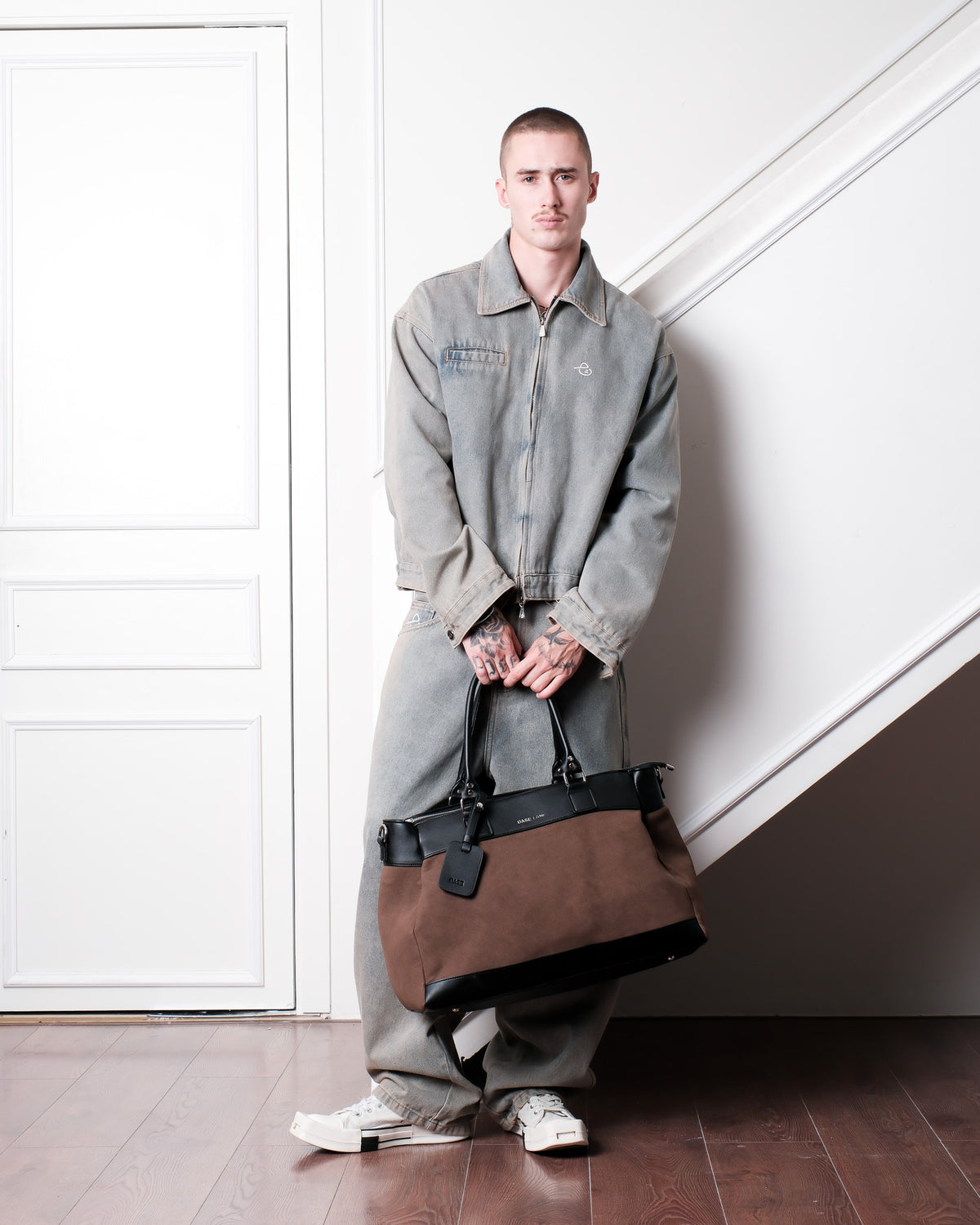 Contrast Suede Tote - Tobacco Brown