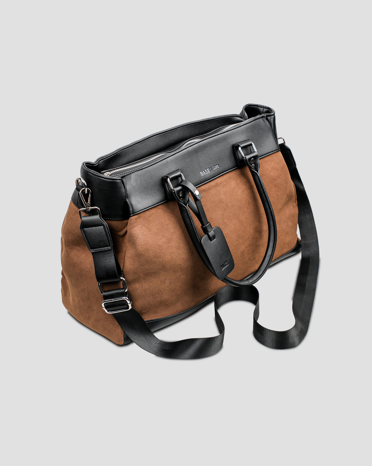 Contrast Suede Tote - Tobacco Brown