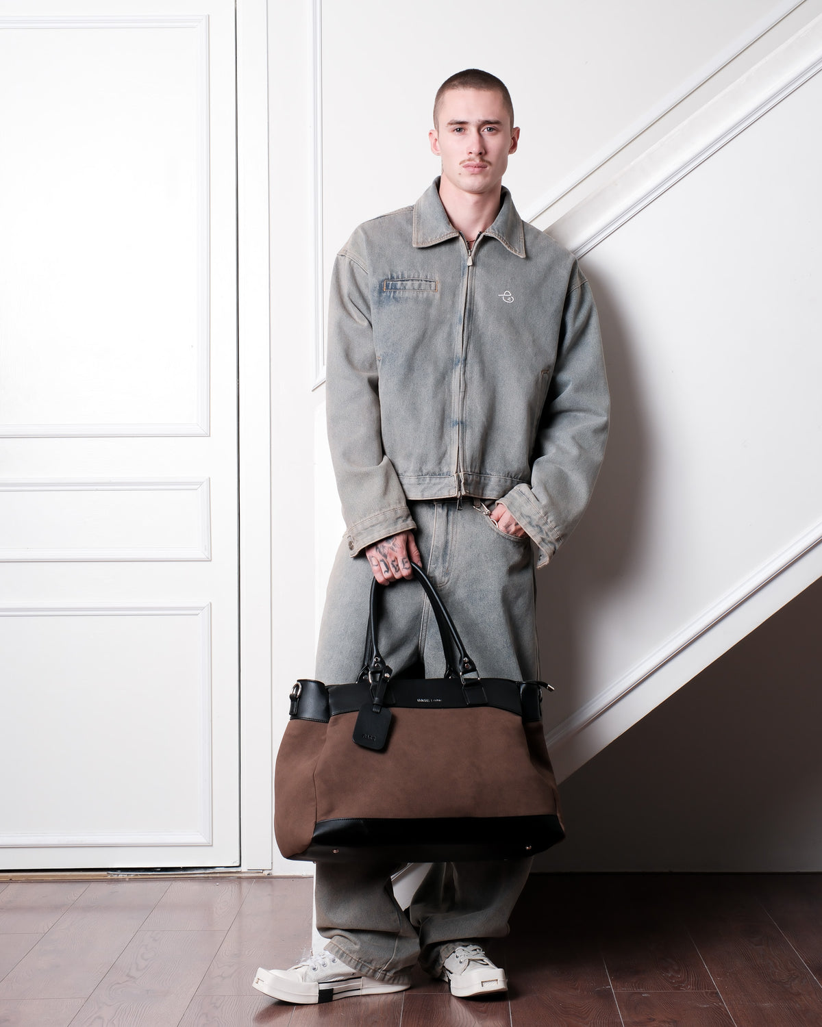 Contrast Suede Tote - Tobacco Brown