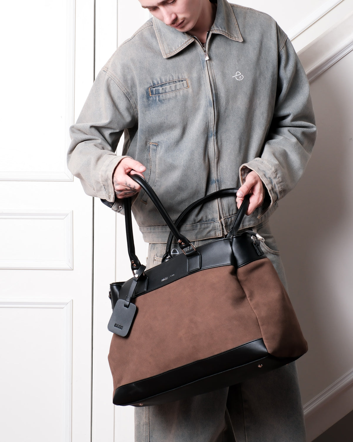 Contrast Suede Tote - Tobacco Brown
