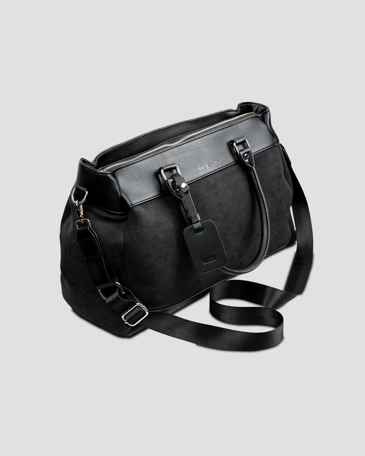 Contrast Suede Tote - Stealth Black