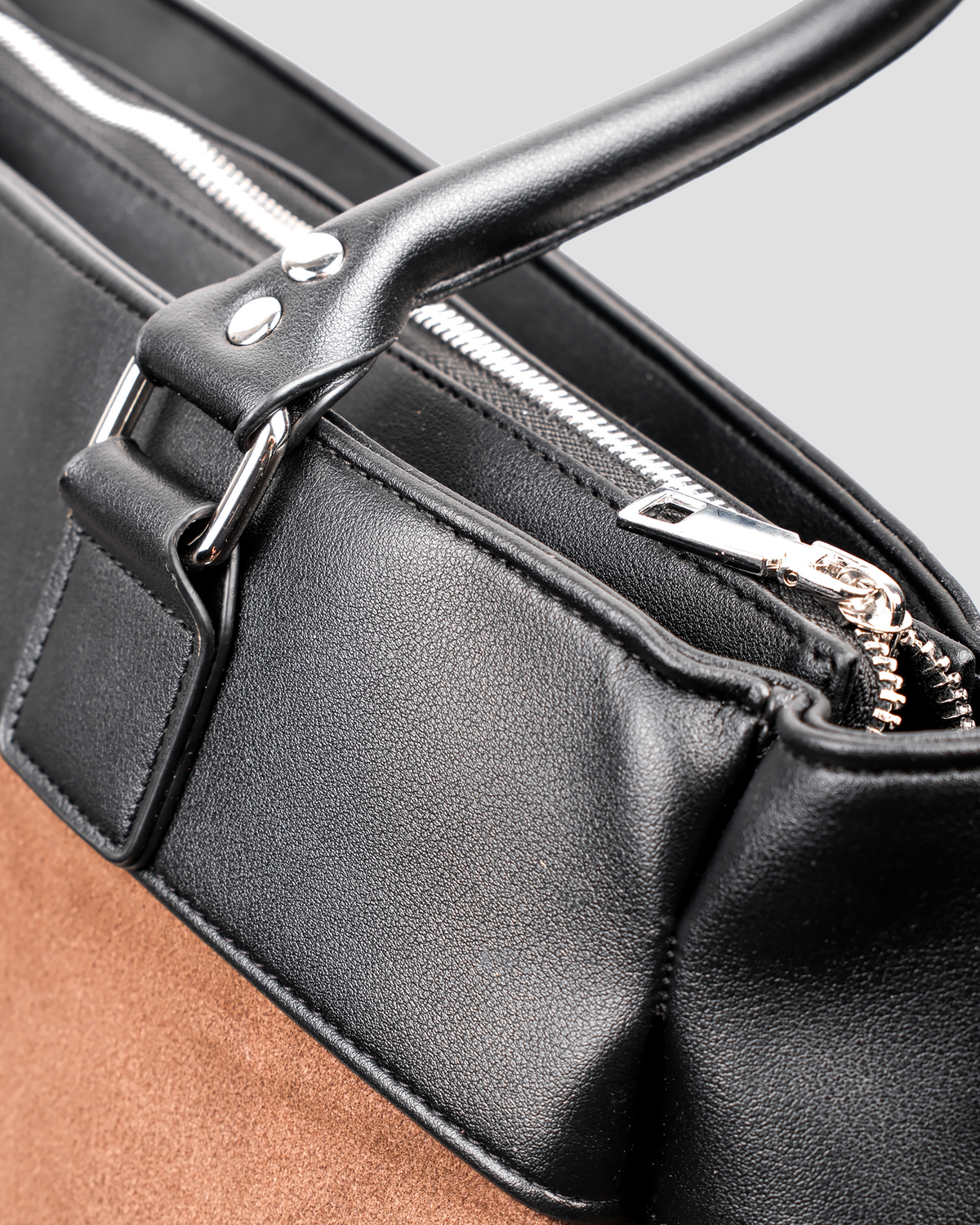 Contrast Suede Tote - Tobacco Brown